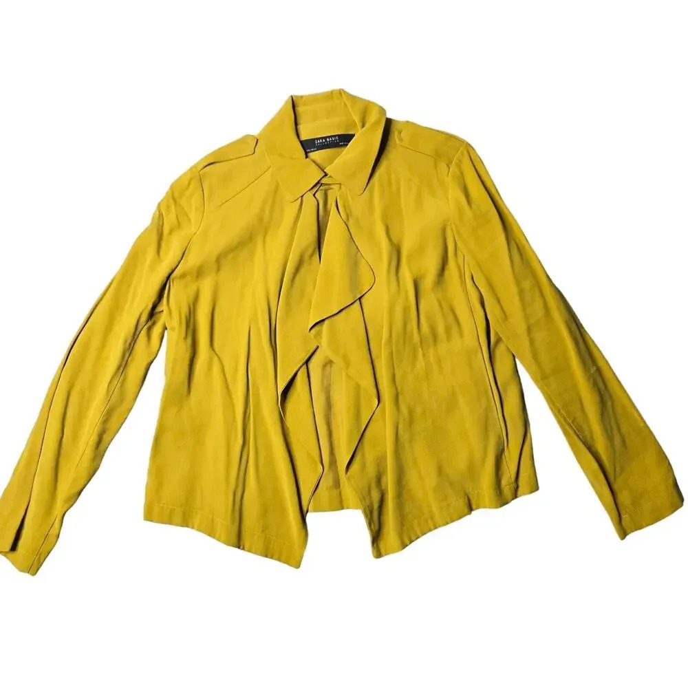 Zara Yellow Mustard Open Jacket Size: L